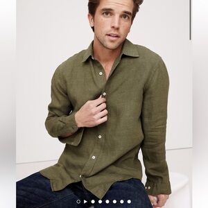 Banana Republic Standard Fit Button Down linen olive green shirt large